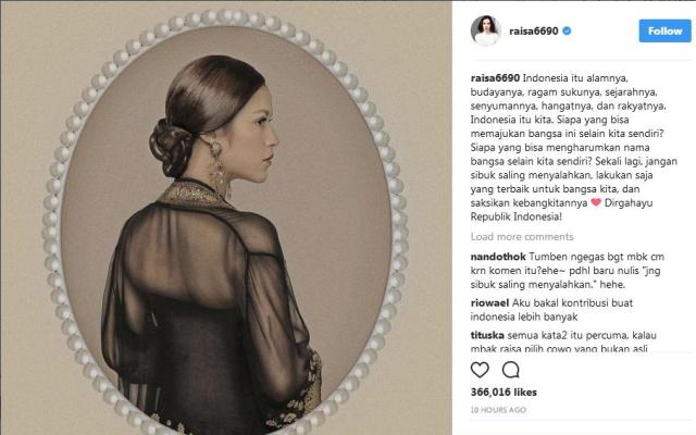 Ucapkan Dirgahayu Indonesia, Ada yang Usil Komentari Pacarnya yang Blasteran, Ini Jawaban Raisa