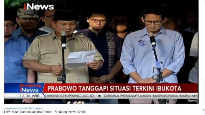 Ekspresi Sandiaga Uno Berbeda dengan Rekan Koalisi saat Prabowo Beri Pidato Mengenai Aksi 22 Mei