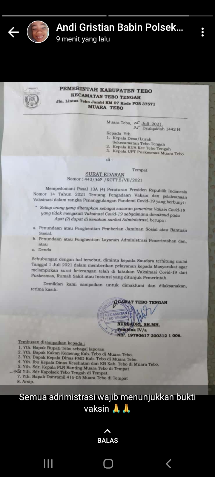 Kadis PMD Tebo Sebut Belum Ada Regulasi Penerima BLT Harus Sudah Divaksin