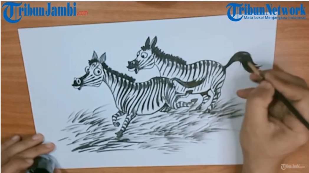 Tutorial Gambar Zebra Berlari yang Menggemaskan, Tidak Ada Kanvas Bisa Pakai Kertas