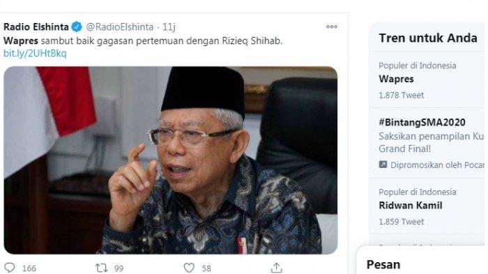 Sampai Trendint Twitter, Tersiar Kabar Pertemuan Maruf Amin dan Habib Rizieq, Netizen: Unfaedah