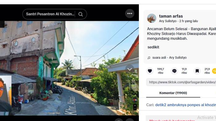 Tangkapan layar dari Tiktok @taman arfas pada Jumat (3/10/2025) : Tiktoker Taman Arfas komentari bentuk bangunan depan Ponpes Al Khoziny, sebelumnya, musala Ponpes Al Khoziny ambruk pada Senin (29/9/2025)