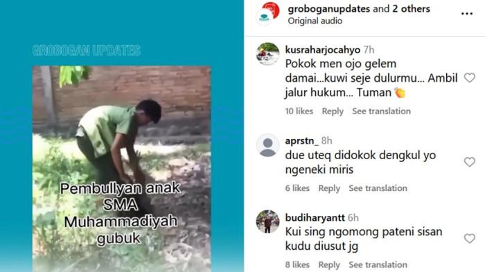 Tangkapan layar dua orang remaja diduga berasal dari siswa SMA swasta di Kecamatan Gubug, Kabupaten Grobogan, Jawa Tengah, melakukan perkelahian dan pembullyan. Video tersebut pun viral di media sosial.