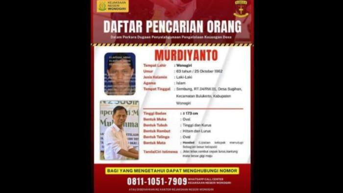 Murdiyanto Kades Sugihan DPO Kejari Wonogiri, Gondol Rp779 Juta Uang Insentif RT-RW