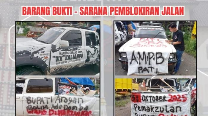BLOKIR JALAN - Polisi menangkap dua pentolan AMPB dengan tudingan melakukan pemblokiran jalan Pantura, Pati, Sabtu (1/11/2025).