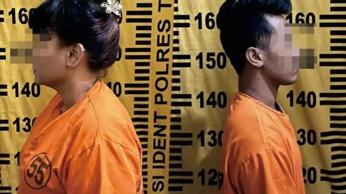 DITETAPKAN TERSANGKA - Kolase pasangan kekasih, RBS (28) asaL Kabupaten Trenggalek, Jawa Timur dan JA (36) asal Bekasi, Jawa Barat yang ditetapkan tersangka karena mencuri sepeda motor Yamaha Mio di Kelurahan Tertek, Kecamatan/Kabupaten Tulungagung, Jawa Timur pada Jumat (31/10/2025) lalu. Keduanya ditangkap personel Unit Reskrim Polsek Tulungagung Kota pada Senin (3/11/2025). (TRIBUN JATIM/ISTIMEWA)