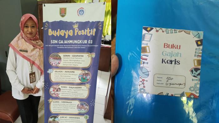 GAJAH KERIS - Dian Marta Wijayanti (Foto kiri) Kepala SDN 3 Gajahmungkur Semarang, sekaligus penggagas program Gajah Keris atau Gajahmungkur 3 Kreatif Menulis yaitu kegiatan pembiasaan menulis setiap Rabu pagi yang mengadopsi konten lokal Semarangan. Setiap Rabu pagi, ratusan siswa itu bersiap dengan program Gajah Keris lewat buku khusus (foto kanan) yang diambil dari ruang kepala sekolah dan tidak boleh dibawa pulang.