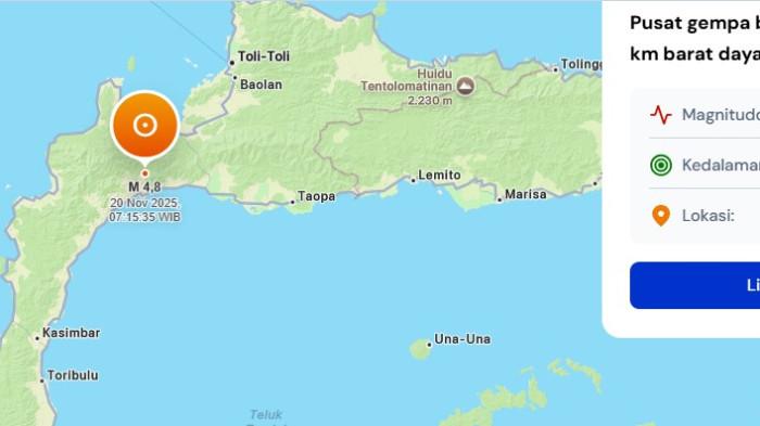 Gempa Terkini Kamis 20 November 2025 Pagi Ini, Magnitudo 4.7 Guncang Sulteng