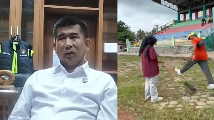 KUCING DITENDANG - Tangkapan layar seorang pria bertopi tendang kucing di Lapangan Kridosono, Kabupaten Blora. Kasat Reskrim Polres Blora, AKP Zaenul Arifin, saat ditemui di kantornya, Senin (2/2/2026).