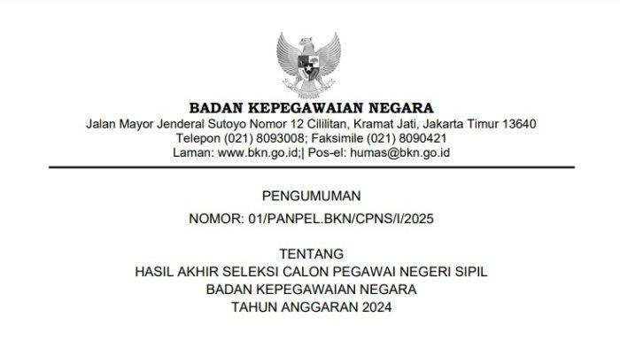 Link Download PDF Hasil Akhir Seleksi CPNS 2024 BKN, Selamat 383 Peserta Lolos!