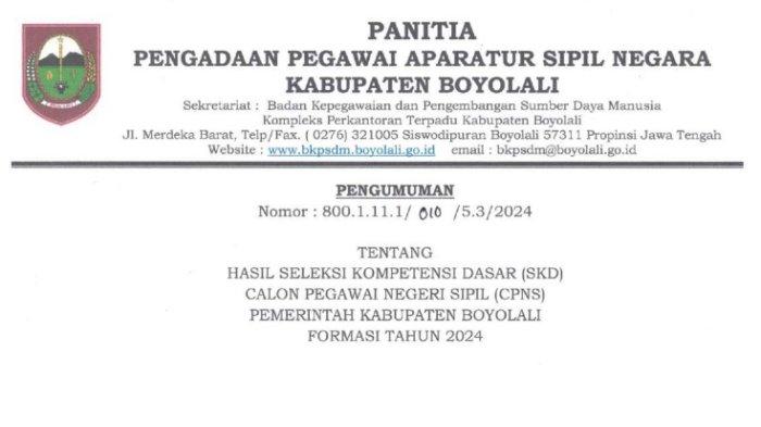 Link Download PDF Hasil SKD Pemkab Boyolali, Selamat 232 Peserta Lanjut SKB!