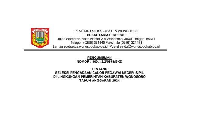 Link Download PDF Rincian 66 Formasi CPNS 2024 Pemkab Wonosobo sscasn.bkn.go.id