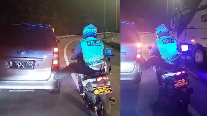 "SehatYa Pak Polis" Viral Video Polisi Setut Mobil Mogok di Jalan Tol Gunakan Motor