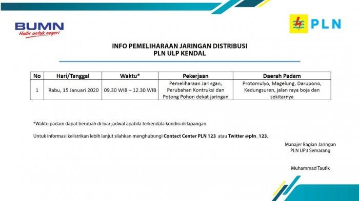 Info Pemeliharaan Jaringan PLN ULP Kendal 15 Januari 2020