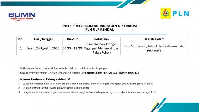 Informasi Pemeliharaan Jaringan Listrik PLN  ULP Kendal Senin 24 Agt 2020