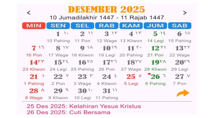 kalender jawa Desember 2025