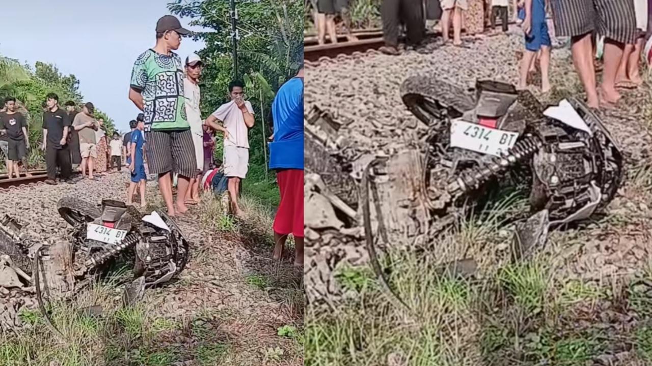 BREAKING NEWS! Kecelakaan Motor Tertabrak Kereta Api di Sragi Pekalongan, Motor Hancur