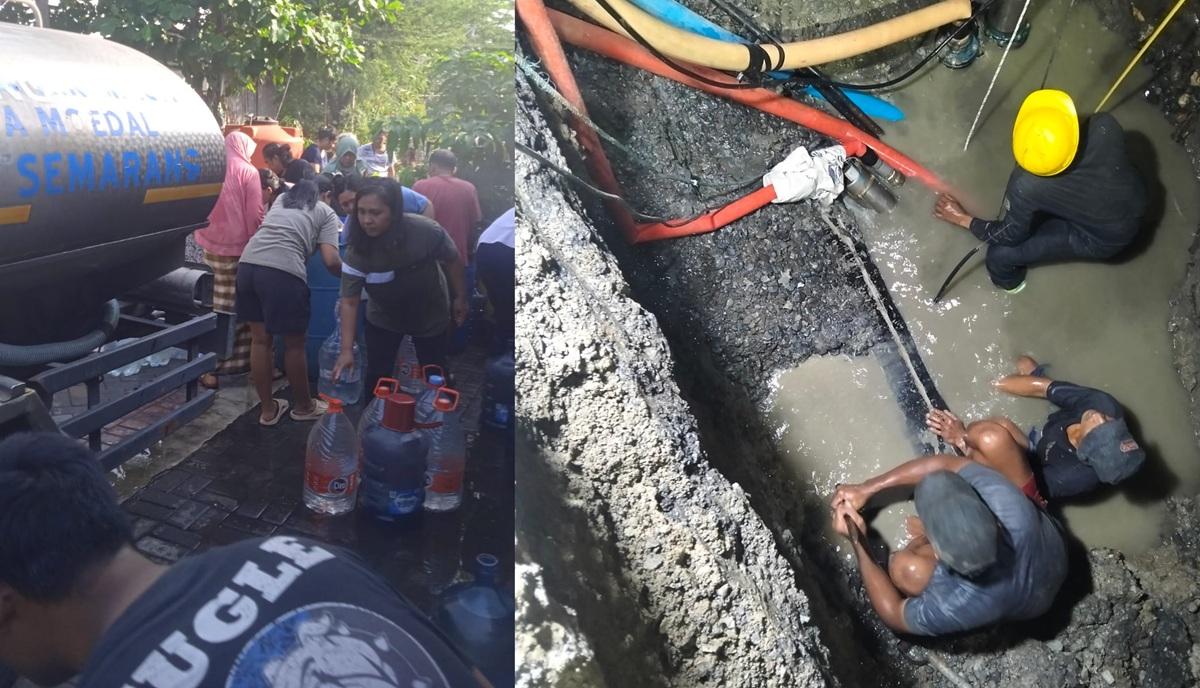 Dampak Pengerjaan Proyek PU, Pipa PDAM Tirta Moedal Bocor Terkena Alat Berat - Tribunjateng.com