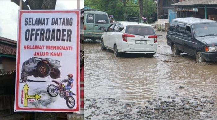 Kesal Jalan Rusak, Warga di Pati Pasang Spanduk "Selamat Datang Offroader"