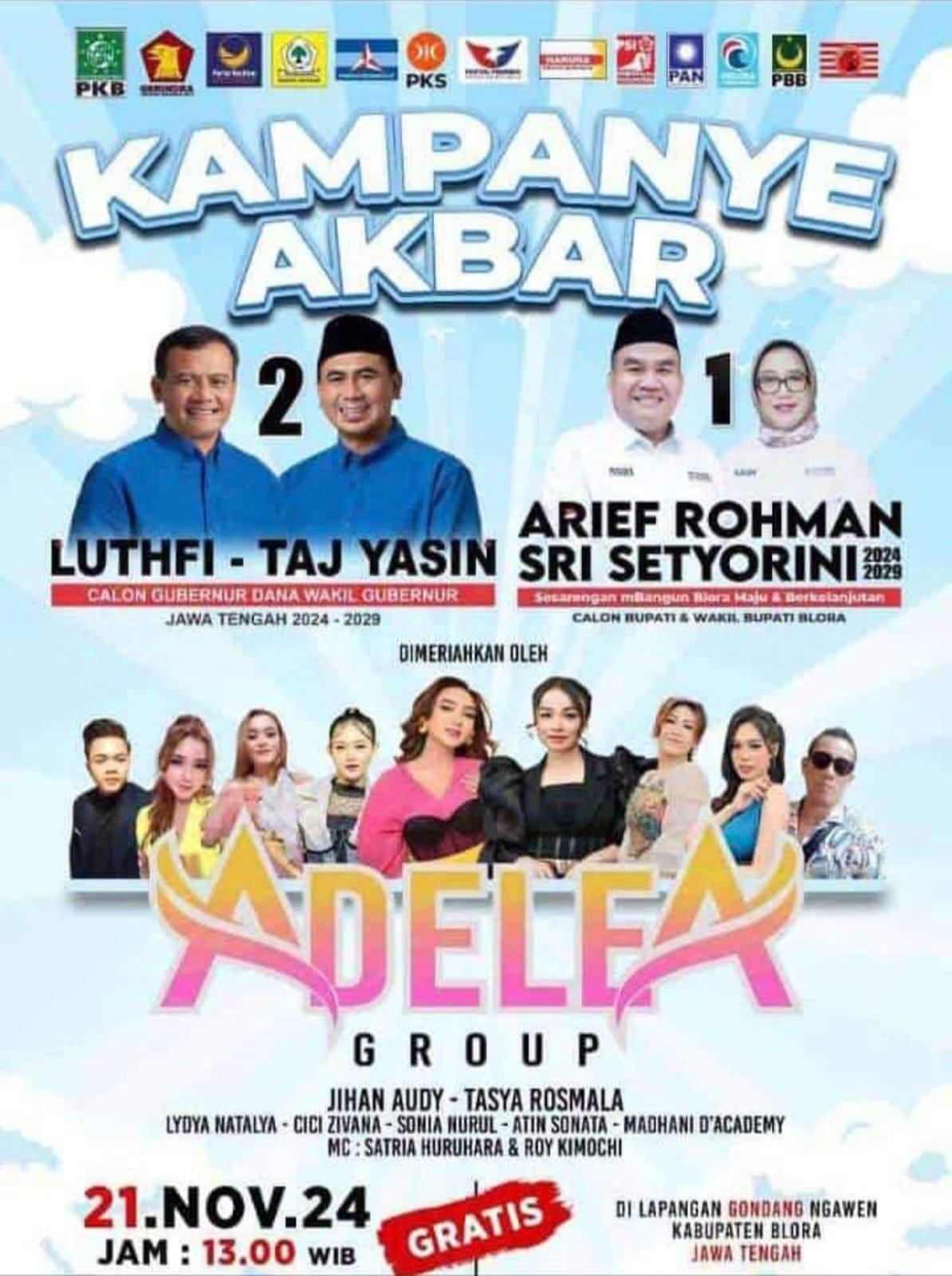 Paslon Asri Bakal Gelar Kampanye Akbar di Lapangan Gondang Ngawen Blora, Ada Jihan Audy