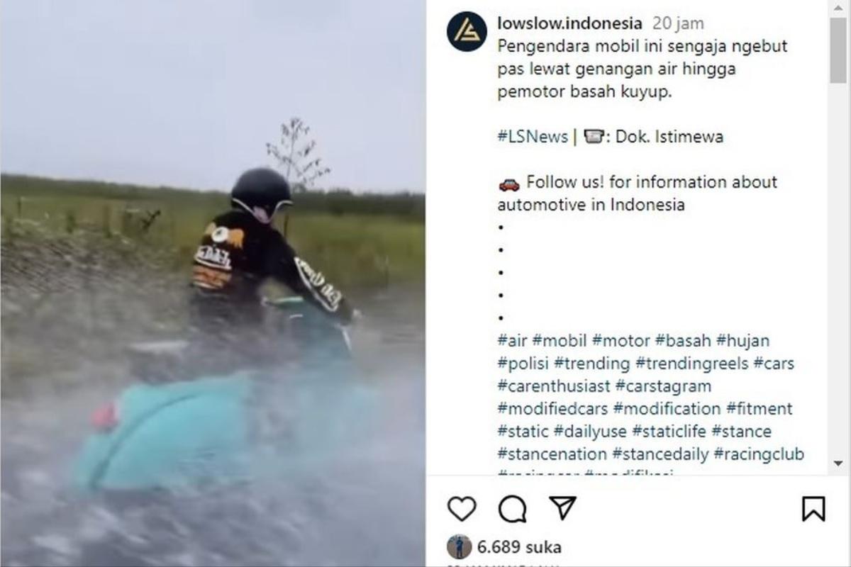 Viral Pengendara Mobil Arogan Sengaja Berkendara Kencang di Genangan Air, Bikin Pemotor Vespa Basah