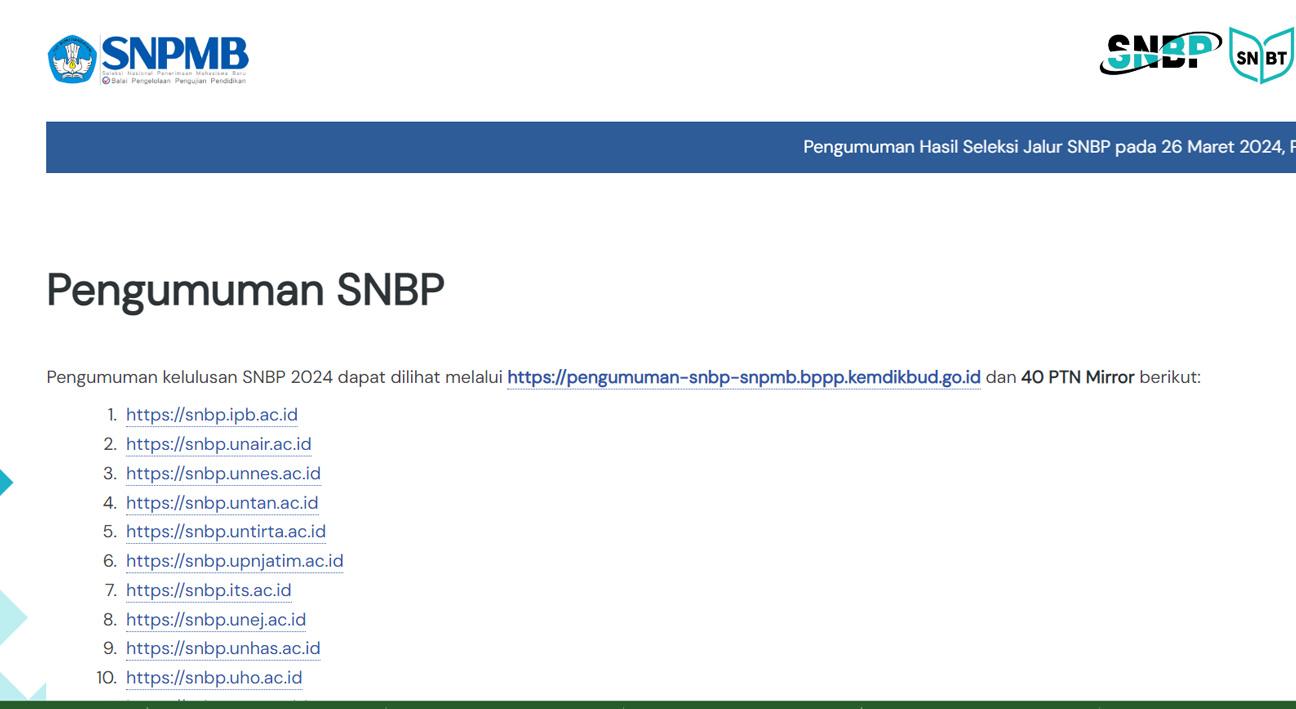 Link Pengumuman SNBP UNDIP Semarang pada Laman snbp.undip.ac.id Mulai Pukul 15.00 WIB