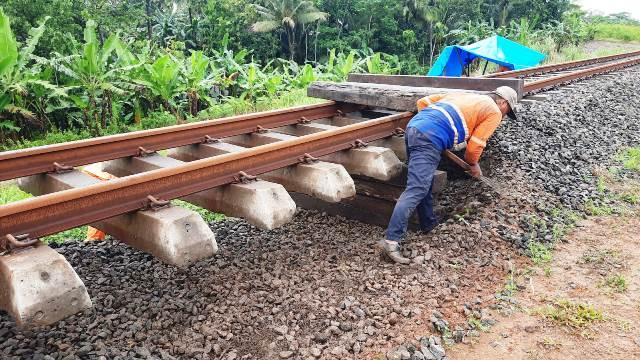 Jalur KA Petak Jalan Jeruklegi - Kawunganten Ambles, Berikut KA yang Mengalami Keterlambatan