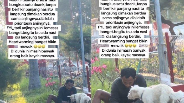 Viral Pria Makan 1 Bungkus Nasi Bersama Anjing, Pembagian Porsinya Jadi Sorotan