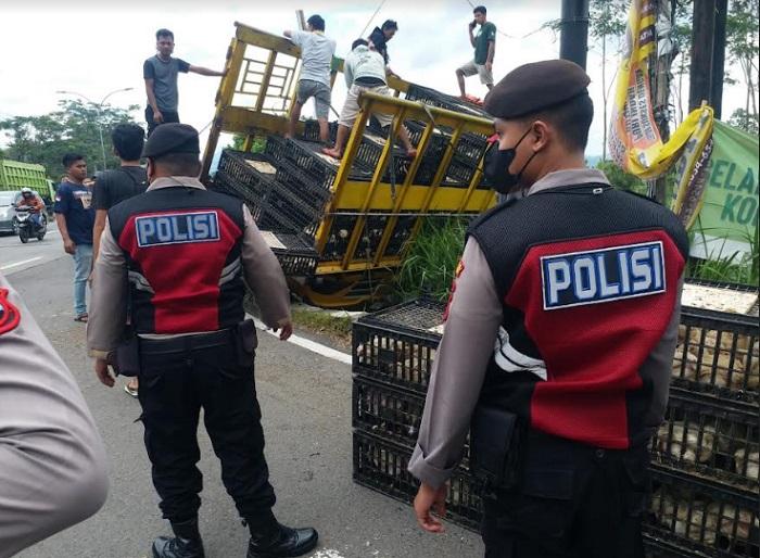 KECELAKAAN SALATIGA : Akibat Rem Blong, Truk Ayam Terperosok di JLS Salatiga