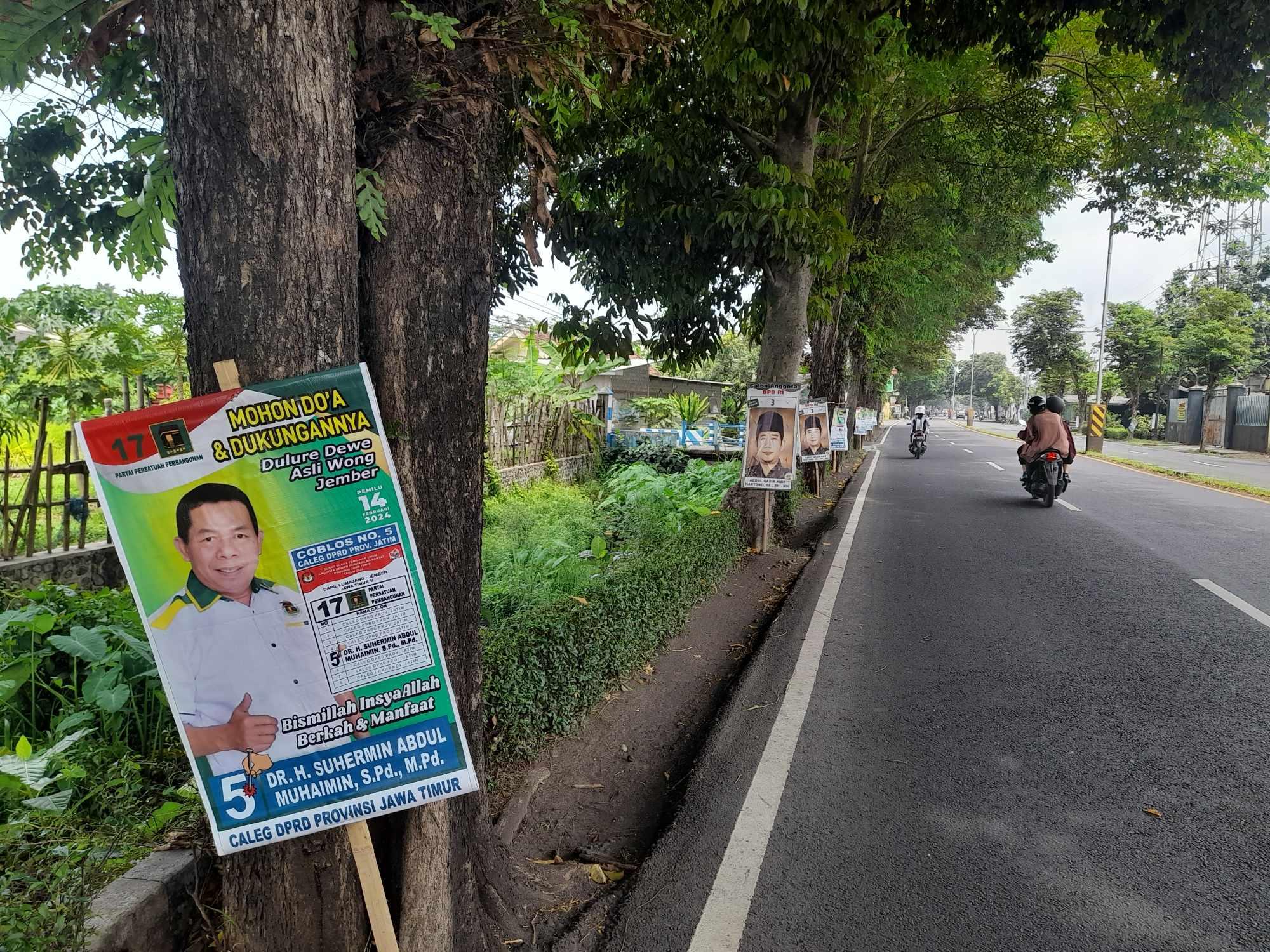 Banner Caleg Dipaku di Pohon Masih Marak, Bawaslu Lumajang: Usai Ditertibkan Dipasang Lagi