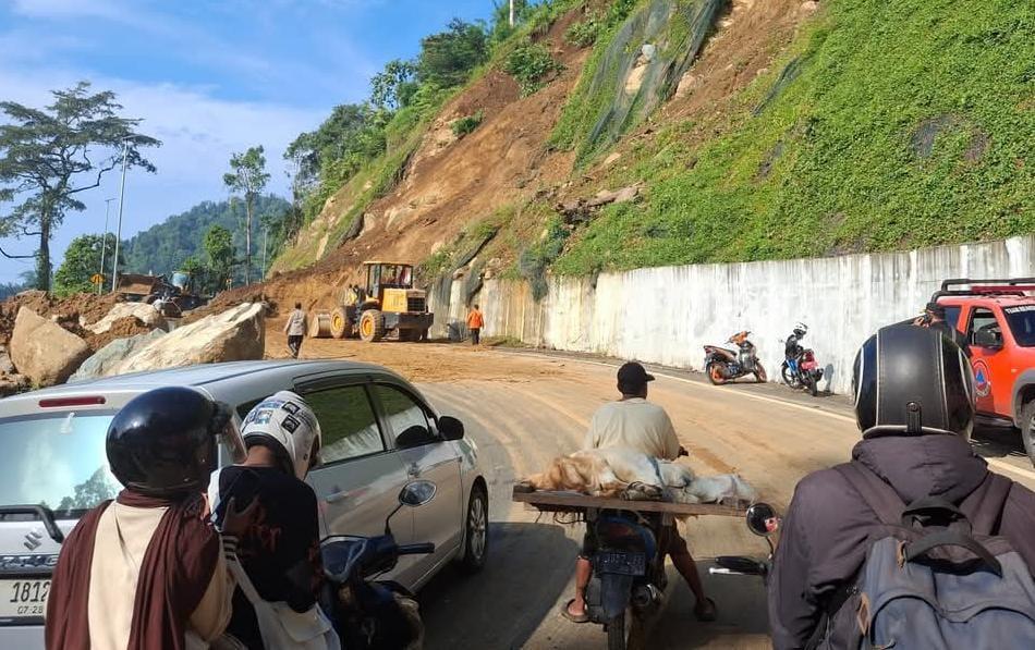 Tanah Longsor Dari Tebing Hampir 50 Meter Sempat Tutup Jalur Lumajang-Malang