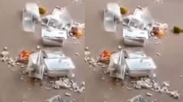 LEMPAR NASI - Tangkapan layar video viral guru SD lempar nasi ke lantai di Kabupaten Kampar, Riau, Selasa (11/11/2025).