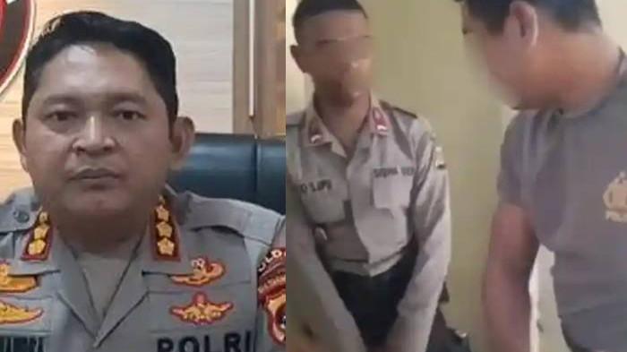 (Kiri) Kabid Humas Polda NTT, Kombespol Henry N. Chandra berikan keterangan. (Kanan) Brigadir Dua (Bripda) TTD, anggota Direktorat Samapta Polda NTT (Nusa Tenggara Timur) diberi sanksi pemberhentian tidak dengan hormat (PTDH) imbas menganiaya dua siswa Sekolah Polisi Negara (SPN) Kupang.