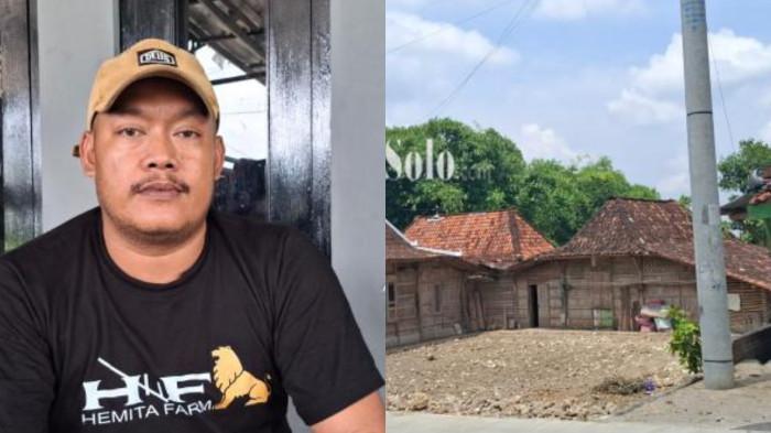 SUAMI DISELINGKUHI ISTRI - Warseno, warga Kabupaten Sragen yang merobohkan rumah usai mengetahui istri selingkuh saat ditemui pada Jumat (31/10/2025) dan penampakan rumah yang sudah rata dengan tanah.