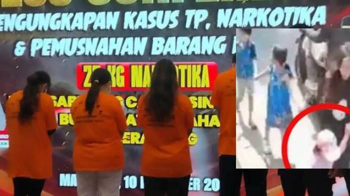 PENCULIKAN BILQIS - Empat tersangka penculikan bocah empat tahun, Bilqis dihadirkan saat konferensi pers di Mapolrestabes Makassar, Jl Ahmad Yani, Kecamatan Wajo, Kota Makassar, Senin (10/11/2025) siang. Keempat tersangka dijerat pasal berlapis dengan ancaman penjara 15 tahun.