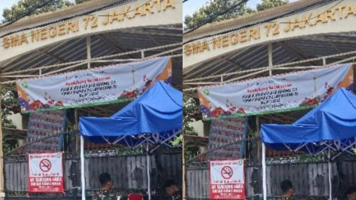 SMAN 72 JAKARTA - Penjagaan oleh personel TNI di SMAN 72 Jakarta, Kelapa Gading, Jakarta, Rabu (12/11/2025). Sebanyak 10 korban ledakan di masjid SMA Negeri 72 Jakarta masih menjalani perawatan di rumah sakit.