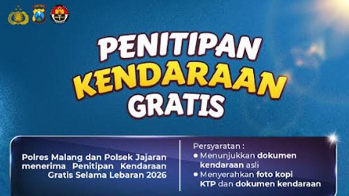 Polres Malang membuka layanan penitipan kendaraan gratis selama mudik lebaran 2026.