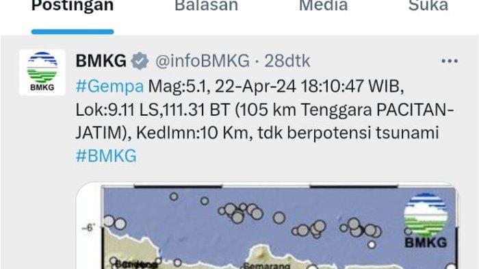 Gempa 5.1 Magnitudo Guncang Pacitan, BPBD: Belum Ada Laporan Dampak Kerusakan