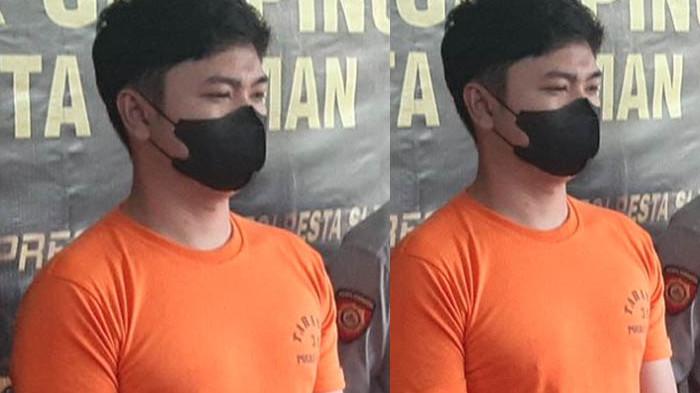 MAHASISWA TERJERAT PINJOL - Pelaku pencurian laptop di salah satu kontrakan daerah Kapanewon Gamping, Kabupaten Sleman berinisial MRH saat dihadirkan dalam jumpa pers di Polsek Gamping. Mahasiswa itu ternyata terjerat pinjaman online atau pinjol.