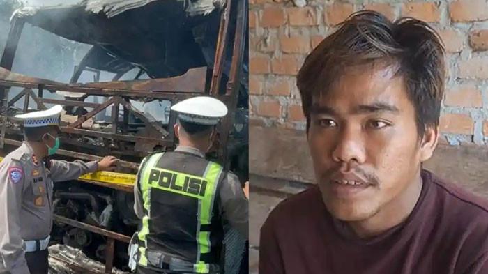 KORBAN SELAMAT - Muhamad Fadli (kanan) merupakan kernet dari Bus ALS. Ia menjadi satu dari empat orang yang selamat dari insiden maut tersebut. Fadli mengalami luka ringan di bagian betis pada kedua kakinya dan luka di bagian lengan tangan sebelah kiri, Kamis (7/5/2026).