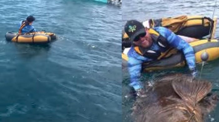 Naik Perahu Karet, Pria ini Bikin Kaget Usai Tangkap Ikan Langka, Jangan Syok Lihat Ukurannya
