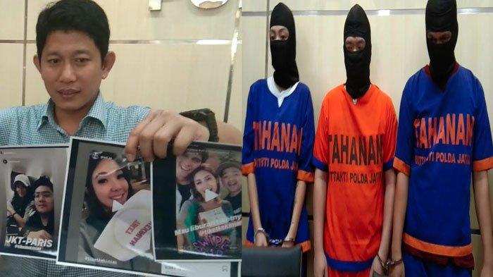 Tiga pelaku saat dikeler ke Mapolda Jatim dan Kasubdit V Siber Ditreskrimsus Polda Jatim pamerkan capture akun IG para artis 