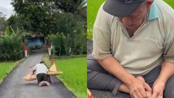 Pakai Baju Robek, Mbah Iip Jualan Anyaman Sambil Merangkak Berkilo-kilo Meter, Baru Laku Satu