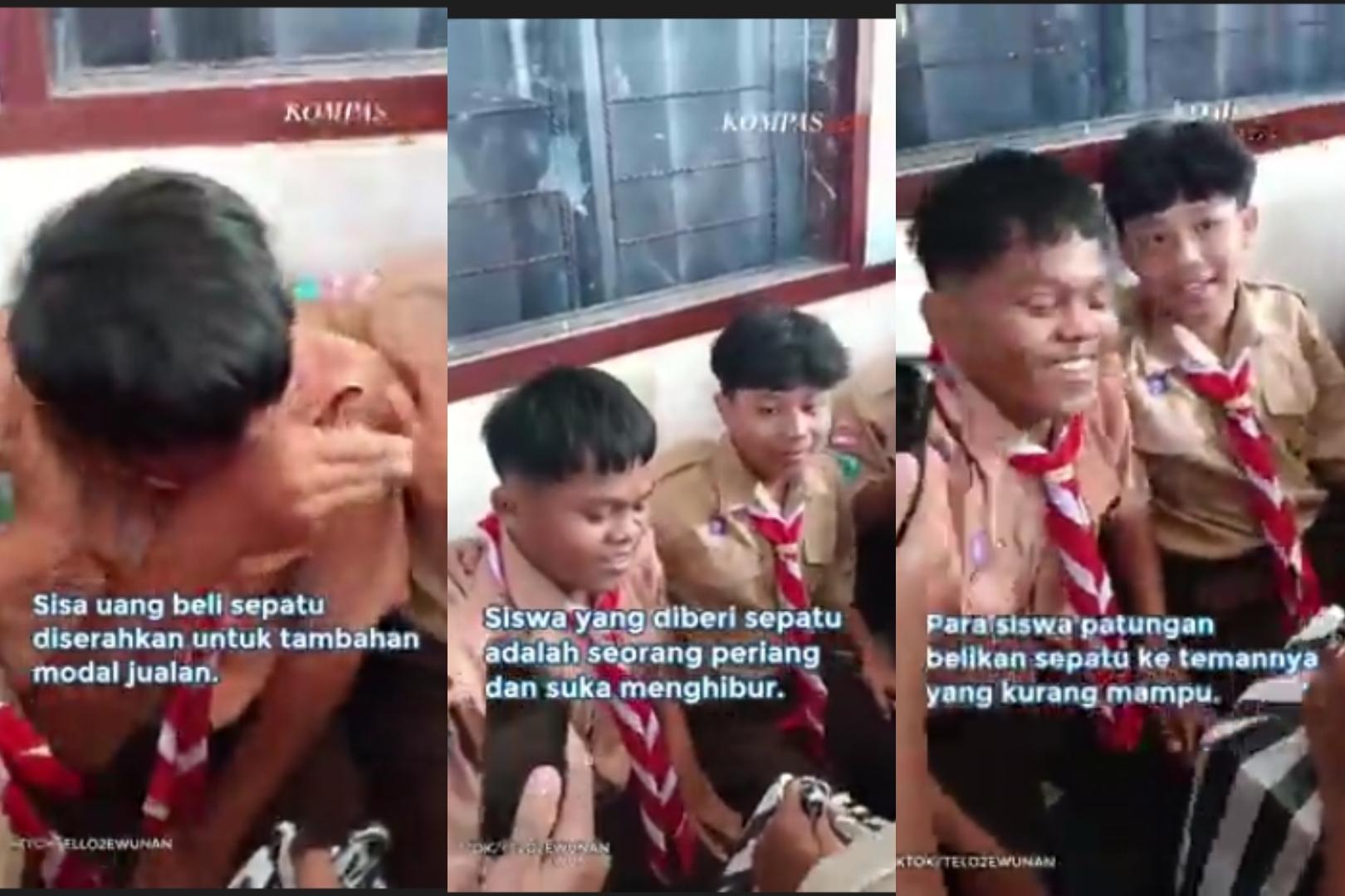 Tangis Siswa SMK Penjual Tempe Diberi Sepatu Hasil Patungan 1 Kelas, Teman: Kita Saudara