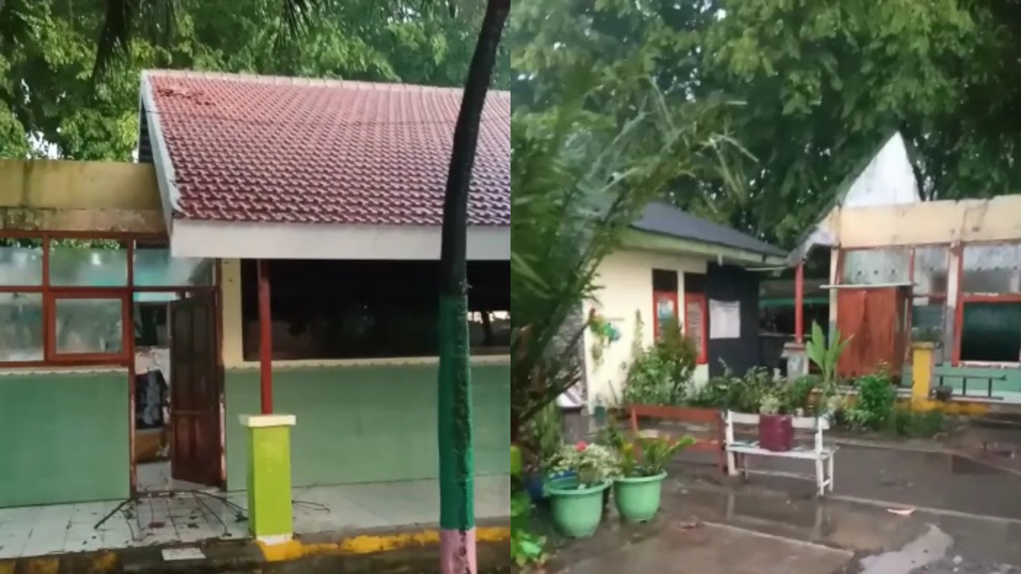 Diawali Gerimis, Angin Puting Beliung Ngamuk di Driyorejo Gresik, Atap Bangunan Sekolah Rusak