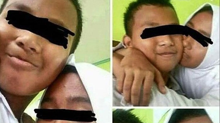 Pakai Lirik Lagu Romantis, Dua Bocah Berseragam Unggah Foto Cium Pipi, Netizen Mengeluh