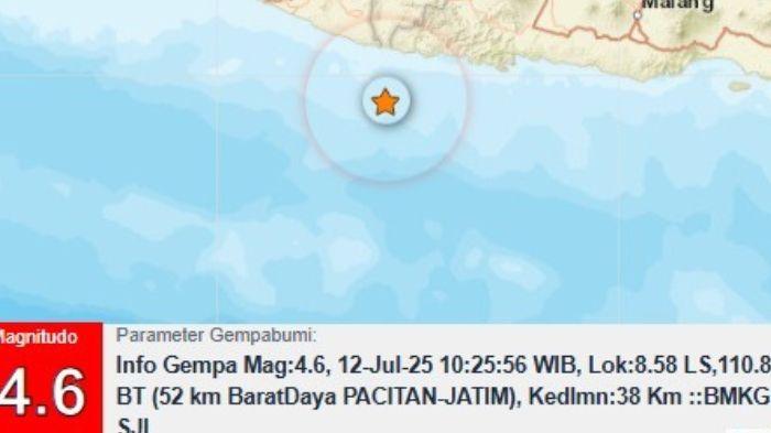 BREAKING NEWS : Gempa Berkekuatan 4,6 magnitudo di Pacitan, Getaran Terasa sampai Ponorogo
