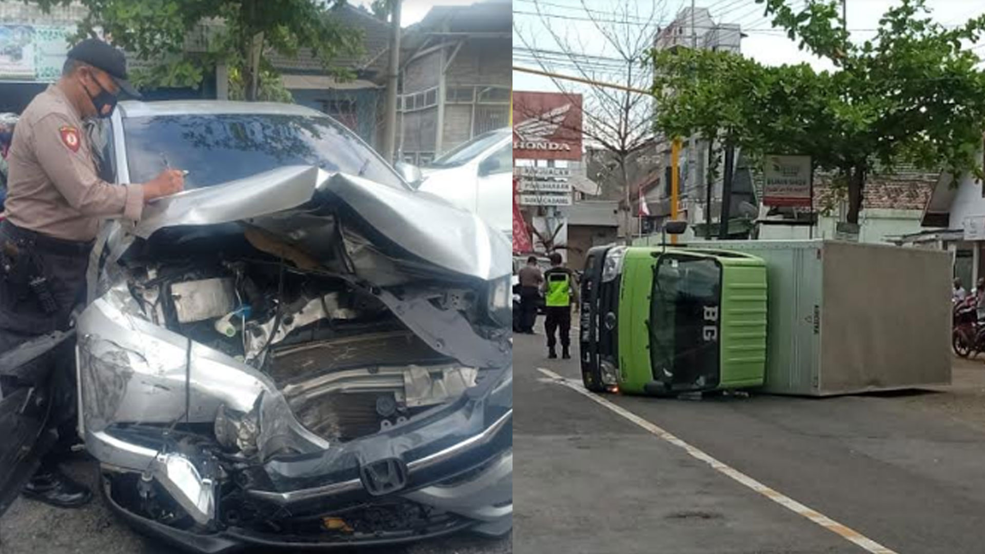 Tabrakan Beruntun di Jalan Nasional Trenggalek-Tulungagung, Truk Boks Ringsek Terguling