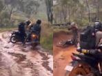 Polisi dan TNI Motoran Lewat Jalan Rusak dan Berlumpur, Bolak-balik Oleng: Tugas Negara Prioritas