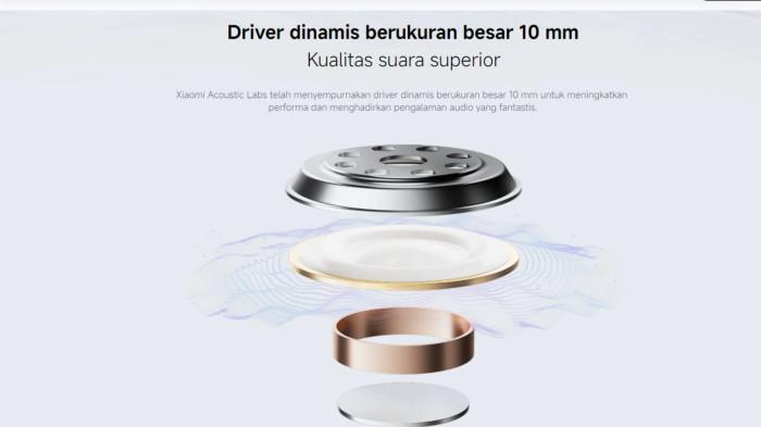 Redmi Buds 6 Play yang menggunakan driver dinamis berukutan 10 mm yang menghasilkan suara superior.